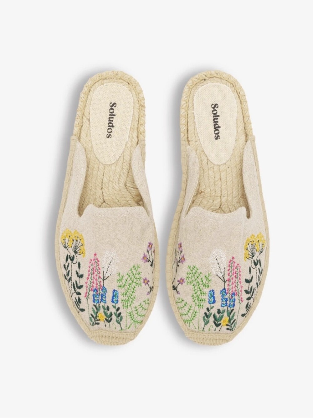 Soludos Wildflower Cream Embroidered Slip On Smoking Espadrille Mule Size 7